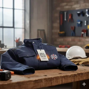 A durable navy blue heated jacket from a British brand, showing an affordable alternative to Milwaukee heated gear for tradespeople.