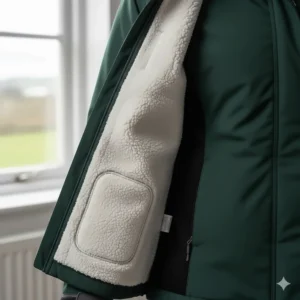 Detailed shot of the interior thermal fleece lining and breathable fabric of a premium heated jacket.