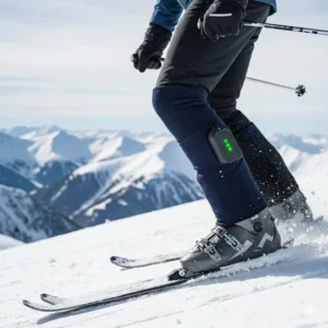 Long-length thermal heated socks providing calf insulation, suitable for winter sports and skiing.