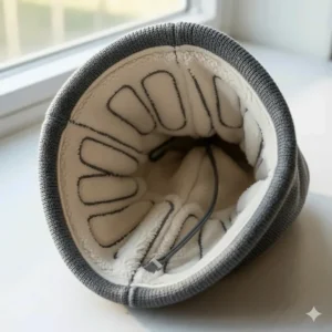 Interior view of a heated beanie hat showing the soft thermal fleece lining and integrated heating elements.
