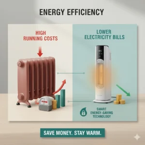 Infographic showing how the best ceramic heater reduces energy consumption and lowers electricity bills.