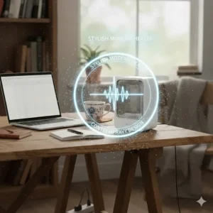 A sleek modern portable heater for office desks featuring a contemporary design that suits a stylish British workspace.