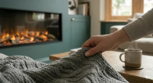 A technical diagram showing the standard dimensions and clearance requirements for installing an electric fire into an existing chimney breast.