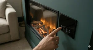 An infographic showing the low energy consumption and heat settings of a modern electric fire to help reduce household bills.