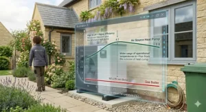 Efficiency graph comparing the performance of an air source heat pump against a traditional gas boiler.