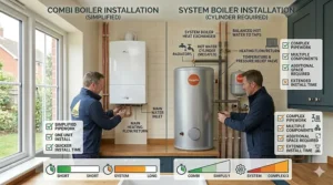 Alt text for image 9: A Gas Safe registered engineer performing an annual service and safety check on a domestic boiler system in a typical British home.