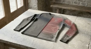 Infographic diagram showing the interior carbon fibre heating elements integrated into a heated thermal base layer.