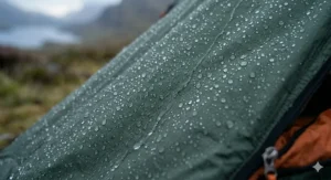 Alt text for image 5: Illustration showing rain droplets beading on the water-resistant ripstop nylon of a heated sleeping bag.