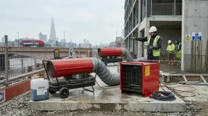Comparison of diesel and electric industrial heaters for site heating.
