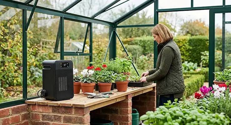 A modern electric greenhouse heater creating the perfect environment for potted plants electric greenhouse heater