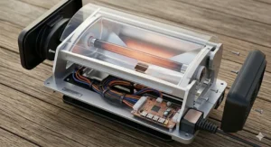 A detailed internal assembly shot highlighting the advanced infrared technology and robust wiring inside an electric patio heater.