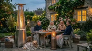 A contemporary stainless steel gas patio heater suited for small or large gardens.