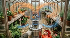 An infographic comparing the running costs and heating efficiency of propane gas heaters versus electric models for UK gardeners.