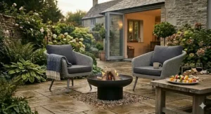 A compact fire bowl for garden seating areas, perfect for smaller urban outdoor spaces.