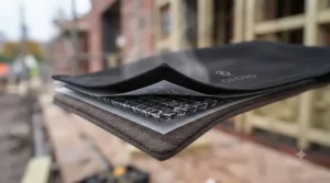 Cross-section view of breathable, heat-retaining fabric used in professional construction clothing.