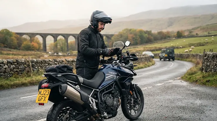 Comparison of a rider wearing a heated motorcycle jacket versus a heated vest for UK winter commuting. heated motorcycle jacket vs heated vest