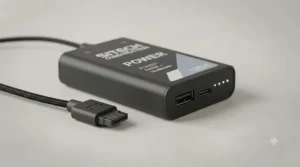 Rechargeable battery pack for hi-vis heated gilet with USB port.