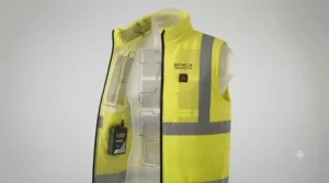 Diagram highlighting carbon fibre heating zones inside the gilet.