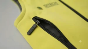 Secure zipped pocket detail on the side of the heated gilet.