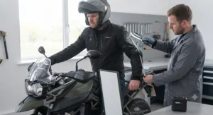 Proper fit and sizing of a budget heated motorcycle jacket for a comfortable riding position.