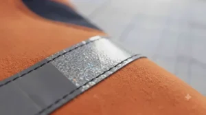 Close-up of a water droplet beading on the durable, water-resistant outer softshell fabric of the heated safety jacket.