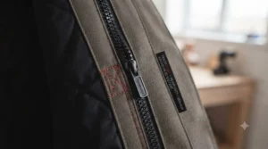 Reinforced stitching and heavy-duty zips on a tradesperson's heated jacket.