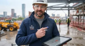 Ergonomic fit and tailoring of a women's heated flame resistant jacket for site work.