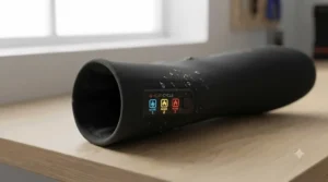 LED controller showing multiple heat settings on heated cycling overshoes for road cyclists to manage temperature on chilly commutes.