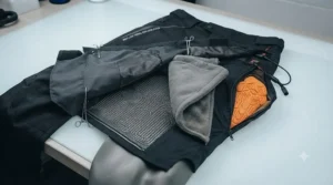 Slim-fit design showing how heated motorcycle trousers can be comfortably worn as a base or mid-layer.