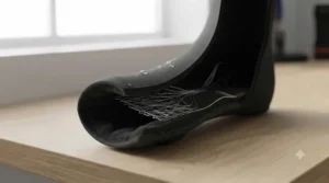 Textured windproof neoprene fabric stretching across the top of heated cycling overshoes to block biting winter drafts.