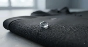 Close-up of windproof and water-resistant fabric on a winter heated cycling jacket
