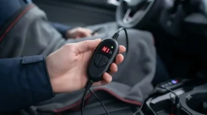Digital temperature controller showing adjustable heat settings for a 12V heated car blanket