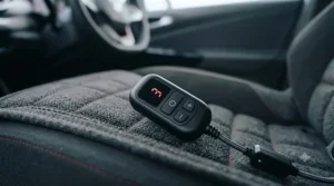 Digital temperature controller for heated car seat covers with multiple heat settings.