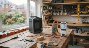 Energy-efficient quiet workshop heater designed to keep winter electricity bills low.