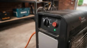 Easy-to-use ignition controls on a portable gas garage heater.