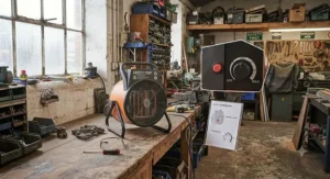 An infographic comparing the running costs and energy efficiency of various workshop heaters in pounds.