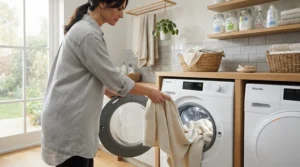 Washable heated travel blanket for car being placed into a washing machine